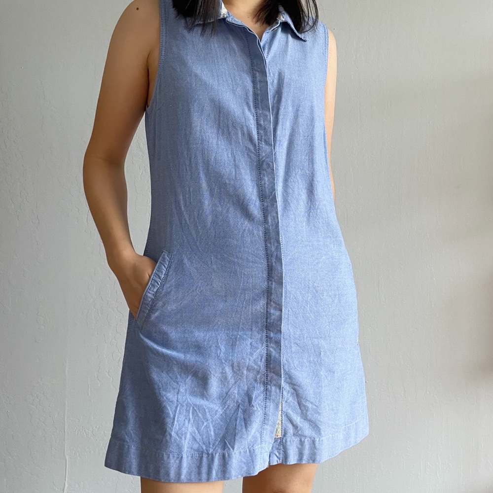 Superdry Vintage Blue Premium Cotton Dress Sleeveless Beach Cover Up Size S